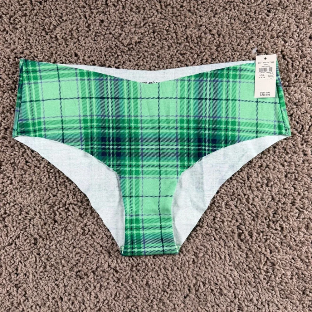 Aerie NWT Cheeky‎ Underwear Green Plaid Cotton Blend Large intimates panty women